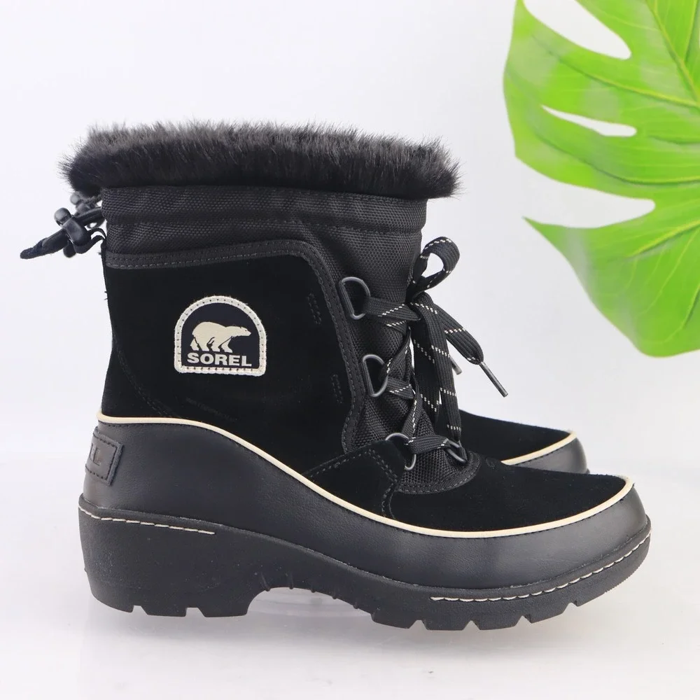 Sorel Womens Tivoli III Boot Size 8 Waterproof Black Suede Winter Bootie Lace Up